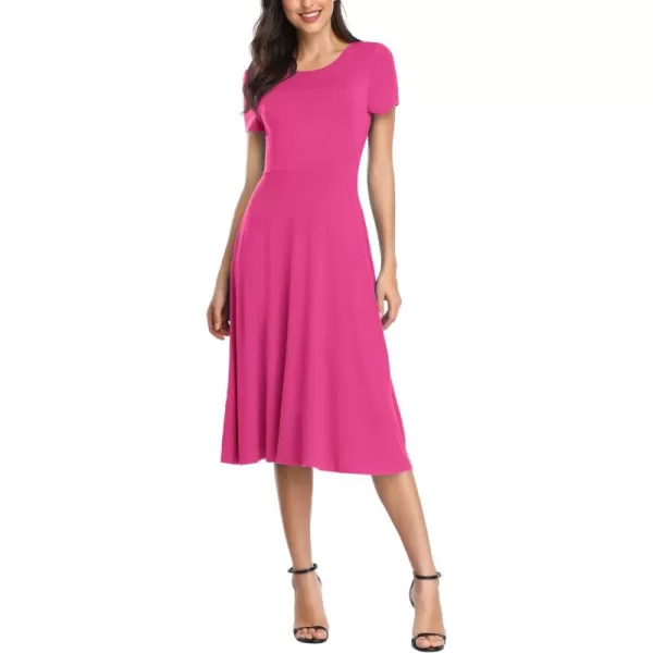 Urban CoCo Womens Vintage Short Sleeve High Waist Flared Midi Casual Summer DressRose