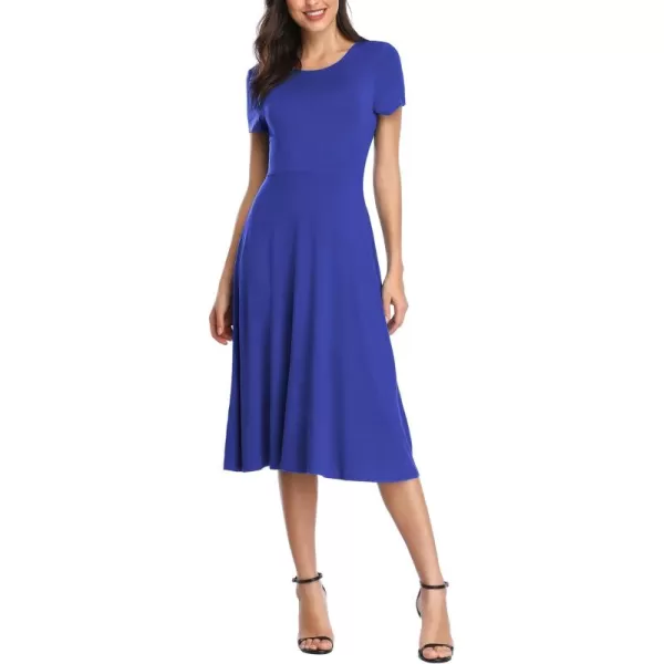 Urban CoCo Womens Vintage Short Sleeve High Waist Flared Midi Casual Summer DressRoyal Blue