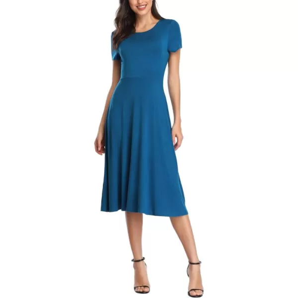 Urban CoCo Womens Vintage Short Sleeve High Waist Flared Midi Casual Summer DressSteel Blue