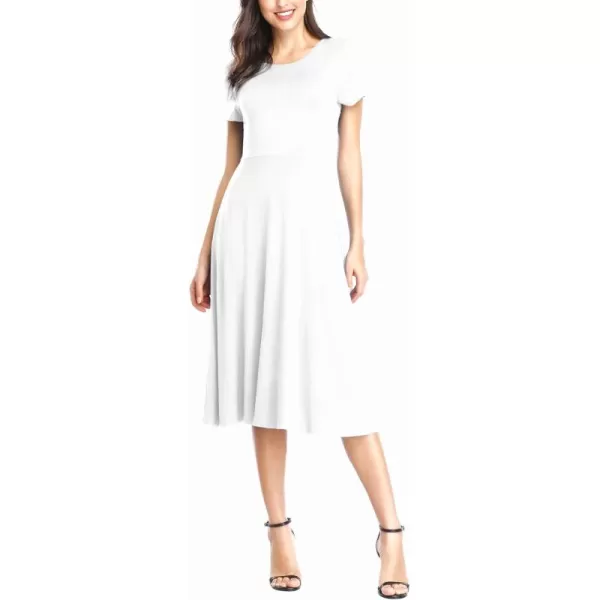 Urban CoCo Womens Vintage Short Sleeve High Waist Flared Midi Casual Summer DressWhite
