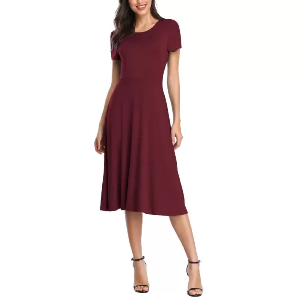 Urban CoCo Womens Vintage Short Sleeve High Waist Flared Midi Casual Summer DressWine Red