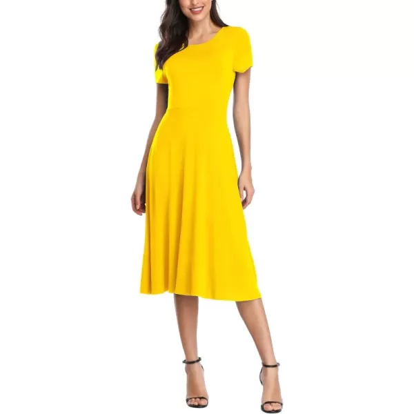 Urban CoCo Womens Vintage Short Sleeve High Waist Flared Midi Casual Summer DressYellow