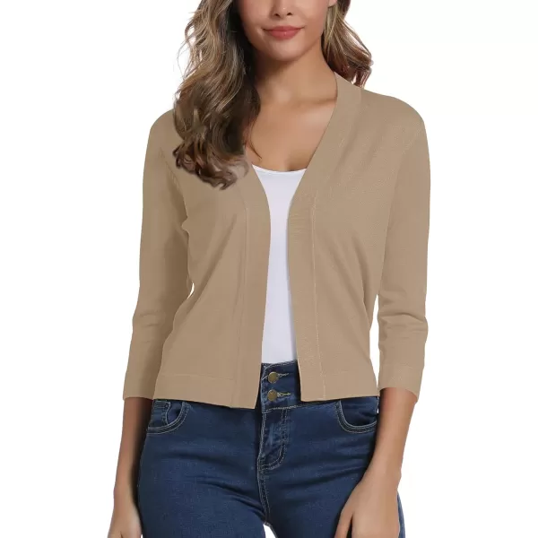 Urban CoCo Womens 34 Sleeve Cropped Cardigan Sweater Elegant Shrugs for WomenApricot