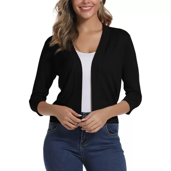 Urban CoCo Womens 34 Sleeve Cropped Cardigan Sweater Elegant Shrugs for WomenBlack
