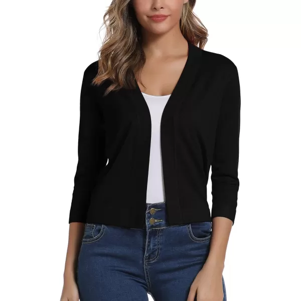 Urban CoCo Womens 34 Sleeve Cropped Cardigan Sweater Elegant Shrugs for WomenBlack
