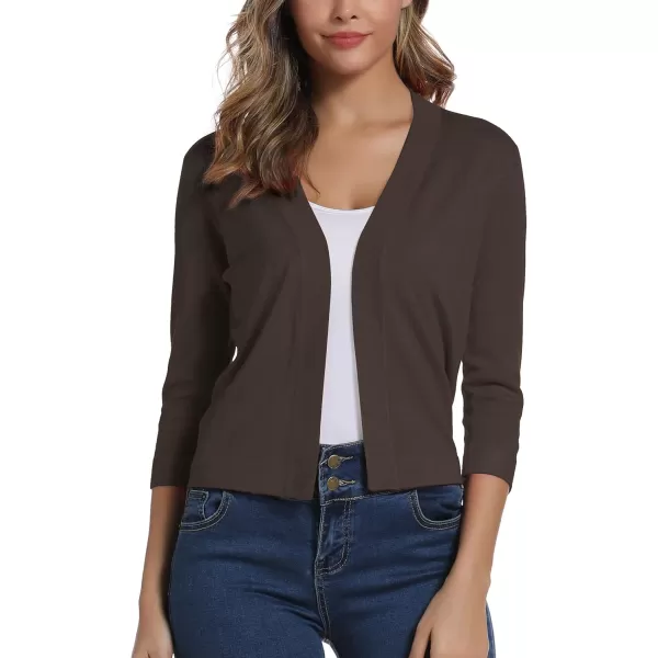 Urban CoCo Womens 34 Sleeve Cropped Cardigan Sweater Elegant Shrugs for WomenBrown