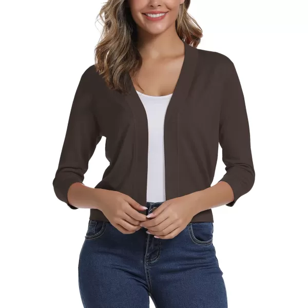Urban CoCo Womens 34 Sleeve Cropped Cardigan Sweater Elegant Shrugs for WomenBrown