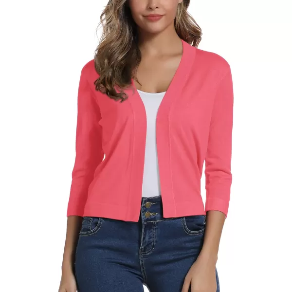 Urban CoCo Womens 34 Sleeve Cropped Cardigan Sweater Elegant Shrugs for WomenCoral