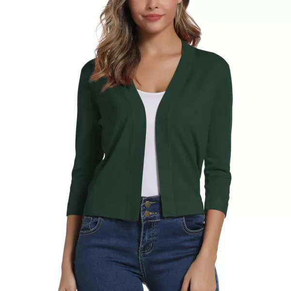 Urban CoCo Womens 34 Sleeve Cropped Cardigan Sweater Elegant Shrugs for WomenDark Green