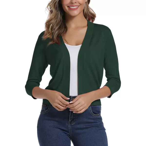Urban CoCo Womens 34 Sleeve Cropped Cardigan Sweater Elegant Shrugs for WomenDark Green