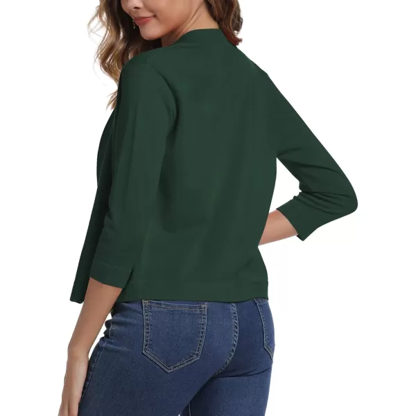 Urban CoCo Womens 34 Sleeve Cropped Cardigan Sweater Elegant Shrugs for WomenDark Green
