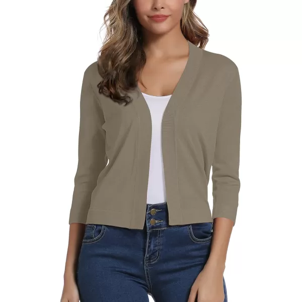 Urban CoCo Womens 34 Sleeve Cropped Cardigan Sweater Elegant Shrugs for WomenDeep Camel