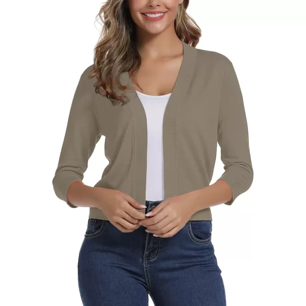 Urban CoCo Womens 34 Sleeve Cropped Cardigan Sweater Elegant Shrugs for WomenDeep Camel