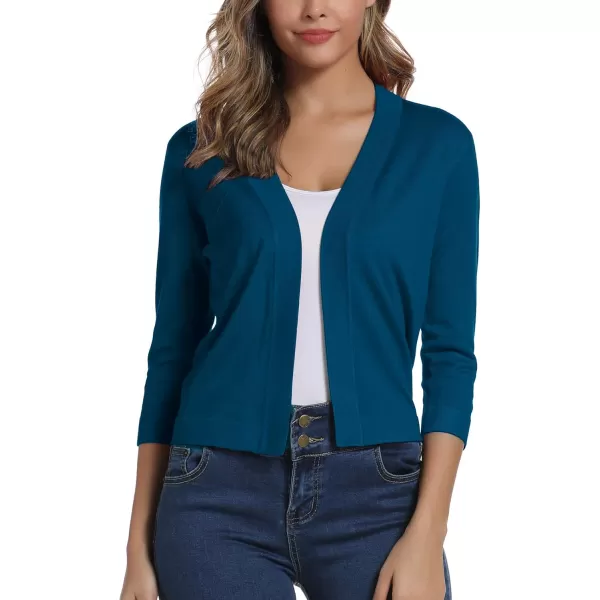 Urban CoCo Womens 34 Sleeve Cropped Cardigan Sweater Elegant Shrugs for WomenIndigo Blue