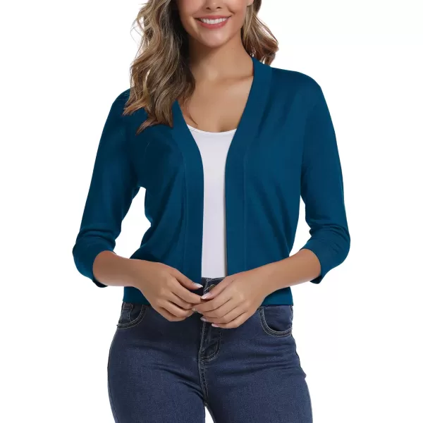 Urban CoCo Womens 34 Sleeve Cropped Cardigan Sweater Elegant Shrugs for WomenIndigo Blue