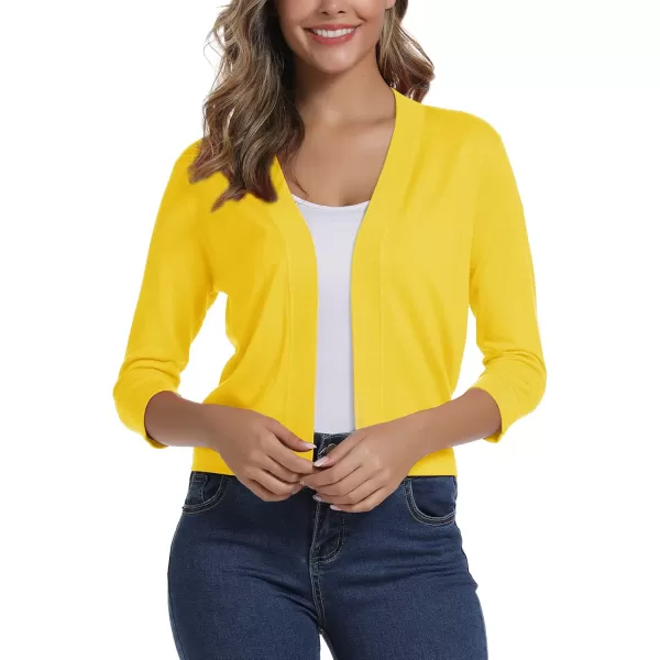 Urban CoCo Womens 34 Sleeve Cropped Cardigan Sweater Elegant Shrugs for WomenLemon Yellow