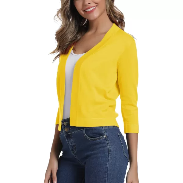 Urban CoCo Womens 34 Sleeve Cropped Cardigan Sweater Elegant Shrugs for WomenLemon Yellow