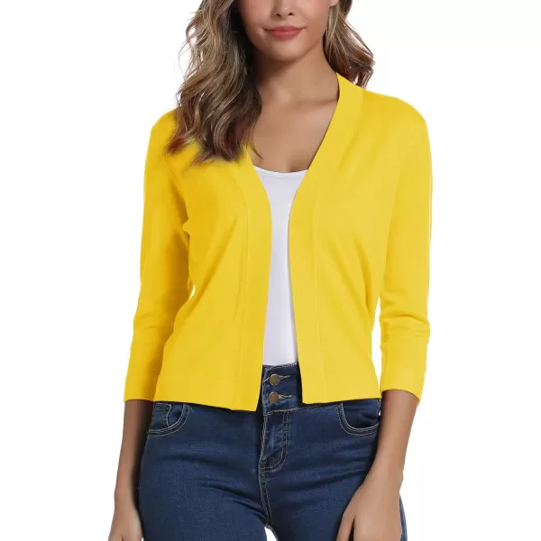 Urban CoCo Womens 34 Sleeve Cropped Cardigan Sweater Elegant Shrugs for WomenLemon Yellow