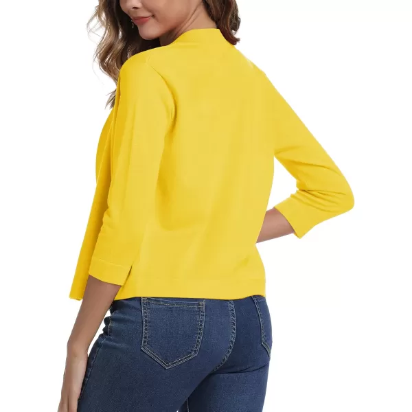 Urban CoCo Womens 34 Sleeve Cropped Cardigan Sweater Elegant Shrugs for WomenLemon Yellow