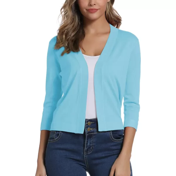Urban CoCo Womens 34 Sleeve Cropped Cardigan Sweater Elegant Shrugs for WomenLight Blue