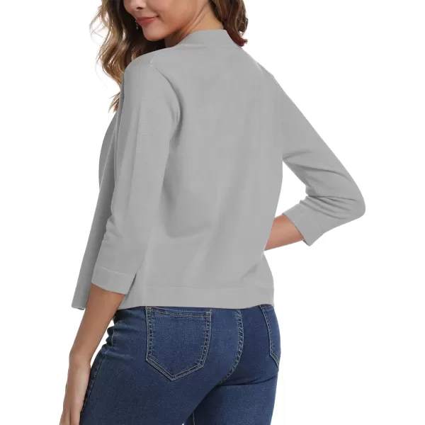 Urban CoCo Womens 34 Sleeve Cropped Cardigan Sweater Elegant Shrugs for WomenLight Gray