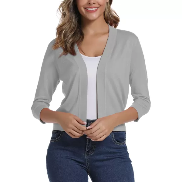 Urban CoCo Womens 34 Sleeve Cropped Cardigan Sweater Elegant Shrugs for WomenLight Gray