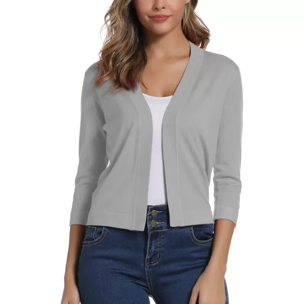Urban CoCo Womens 34 Sleeve Cropped Cardigan Sweater Elegant Shrugs for WomenLight Gray