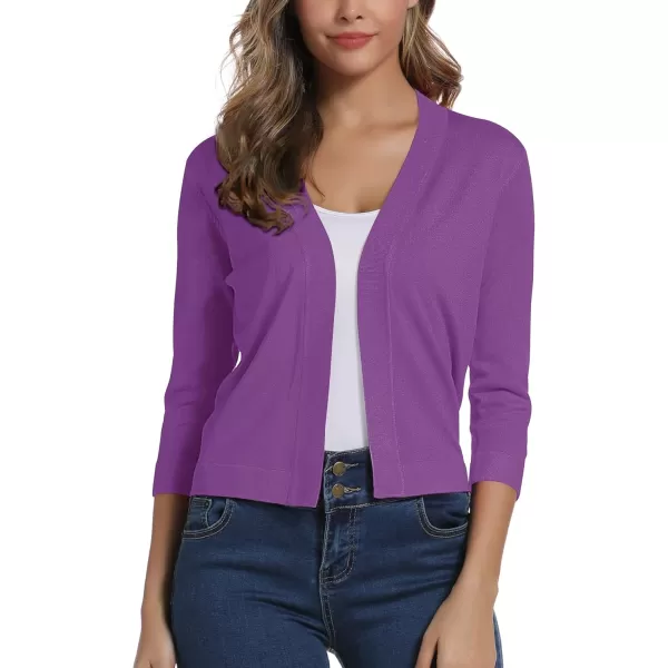 Urban CoCo Womens 34 Sleeve Cropped Cardigan Sweater Elegant Shrugs for WomenLight Purple