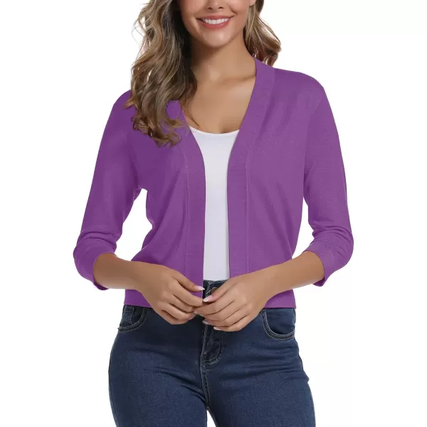 Urban CoCo Womens 34 Sleeve Cropped Cardigan Sweater Elegant Shrugs for WomenLight Purple
