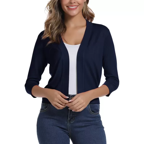 Urban CoCo Womens 34 Sleeve Cropped Cardigan Sweater Elegant Shrugs for WomenNavy Blue