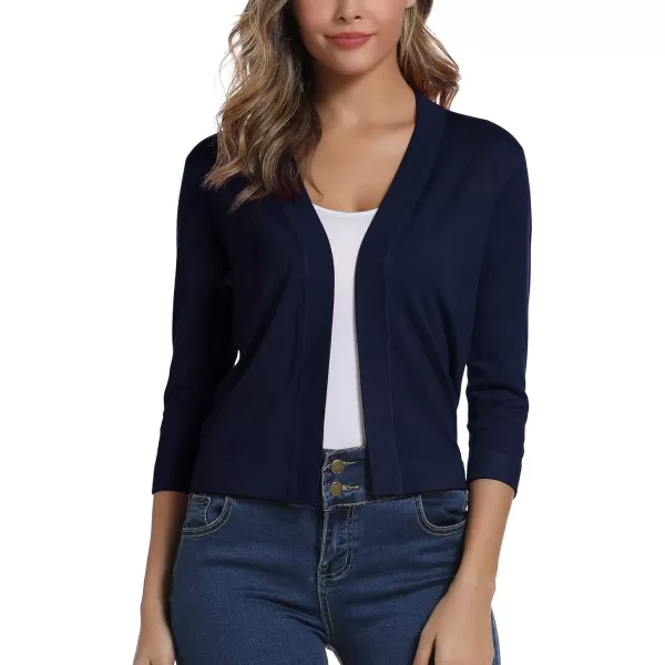 Urban CoCo Womens 34 Sleeve Cropped Cardigan Sweater Elegant Shrugs for WomenNavy Blue