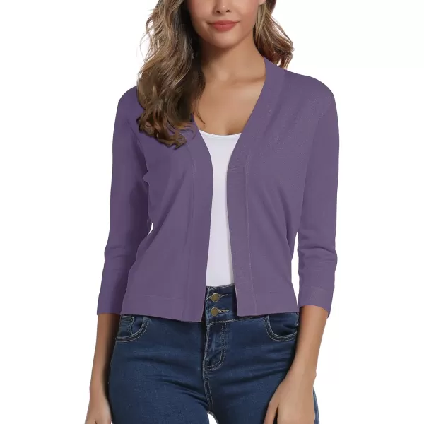 Urban CoCo Womens 34 Sleeve Cropped Cardigan Sweater Elegant Shrugs for WomenPurple