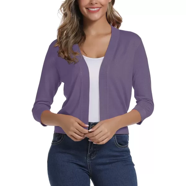 Urban CoCo Womens 34 Sleeve Cropped Cardigan Sweater Elegant Shrugs for WomenPurple