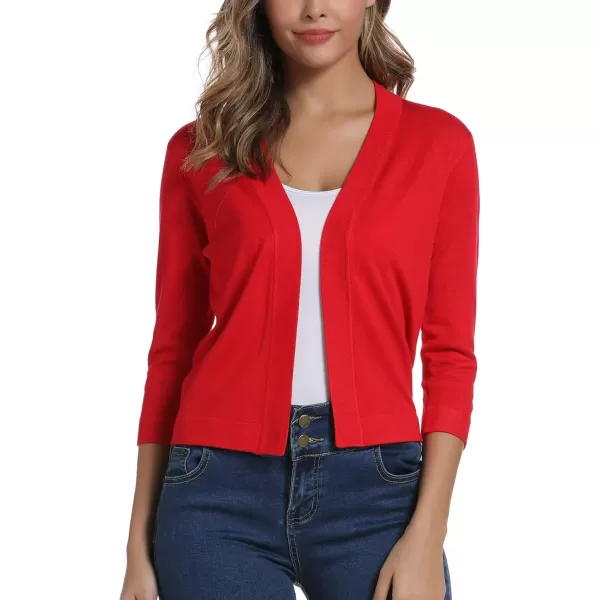 Urban CoCo Womens 34 Sleeve Cropped Cardigan Sweater Elegant Shrugs for WomenRed