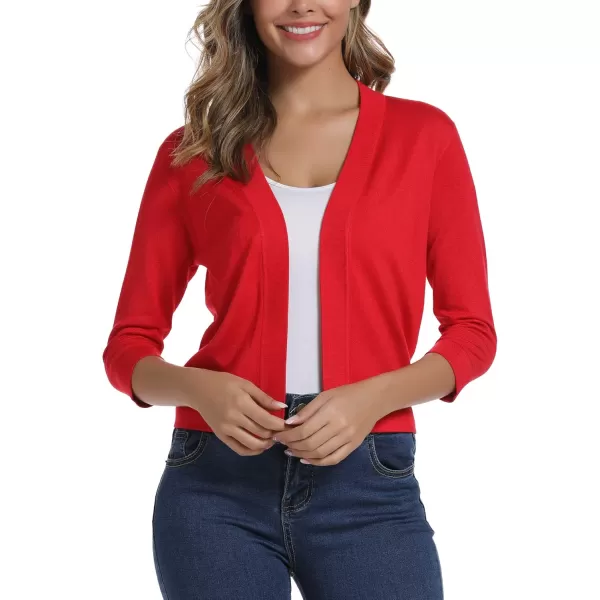 Urban CoCo Womens 34 Sleeve Cropped Cardigan Sweater Elegant Shrugs for WomenRed