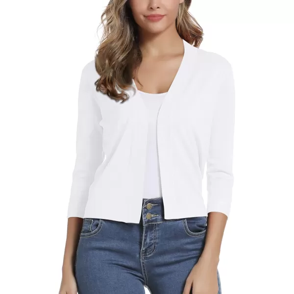 Urban CoCo Womens 34 Sleeve Cropped Cardigan Sweater Elegant Shrugs for WomenWhite