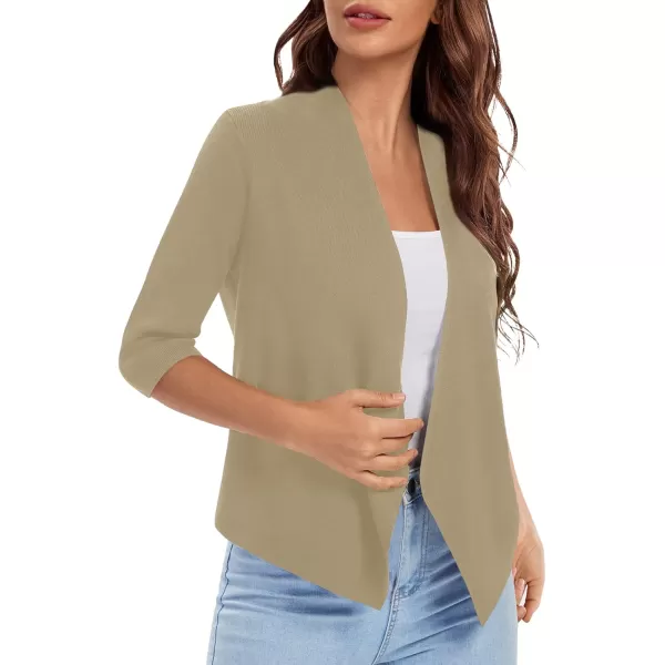 Urban CoCo Womens 34 Sleeve Cropped Open Front Cardigan Knit Lightweight V Neck Knit Bolero Shrugs with PocketsApricot