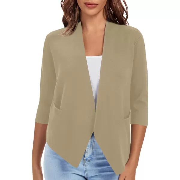 Urban CoCo Womens 34 Sleeve Cropped Open Front Cardigan Knit Lightweight V Neck Knit Bolero Shrugs with PocketsApricot