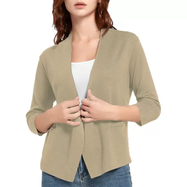 Urban CoCo Womens 34 Sleeve Cropped Open Front Cardigan Knit Lightweight V Neck Knit Bolero Shrugs with PocketsApricot