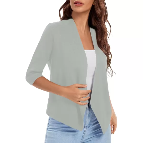 Urban CoCo Womens 34 Sleeve Cropped Open Front Cardigan Knit Lightweight V Neck Knit Bolero Shrugs with PocketsLight Grey