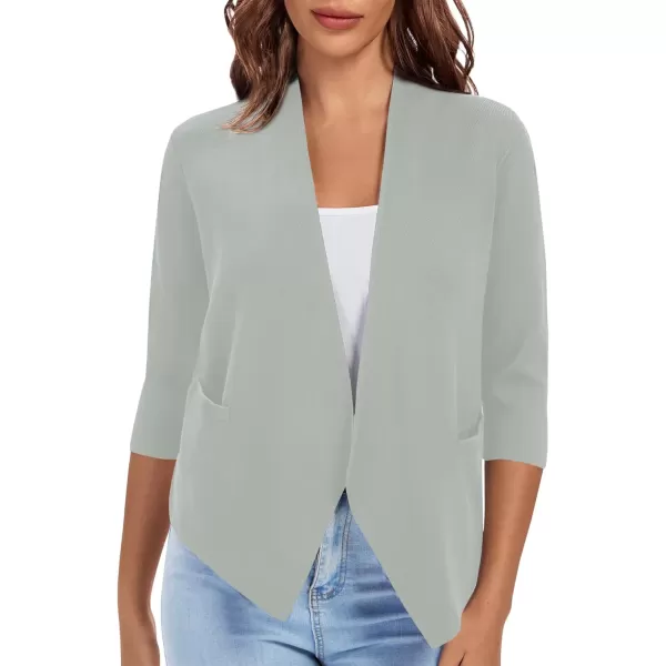 Urban CoCo Womens 34 Sleeve Cropped Open Front Cardigan Knit Lightweight V Neck Knit Bolero Shrugs with PocketsLight Grey