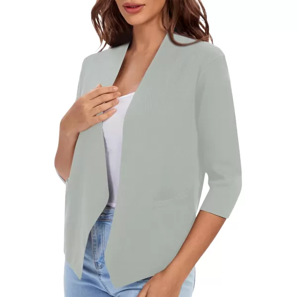 Urban CoCo Womens 34 Sleeve Cropped Open Front Cardigan Knit Lightweight V Neck Knit Bolero Shrugs with PocketsLight Grey