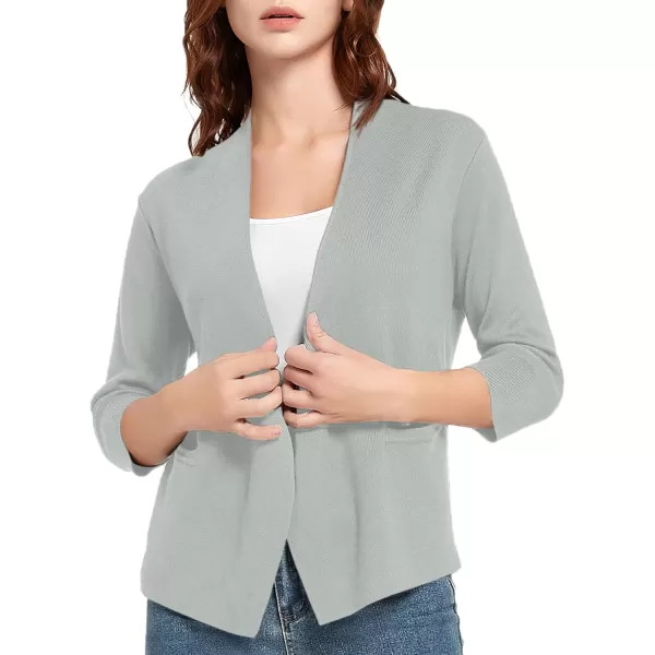 Urban CoCo Womens 34 Sleeve Cropped Open Front Cardigan Knit Lightweight V Neck Knit Bolero Shrugs with PocketsLight Grey