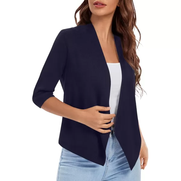 Urban CoCo Womens 34 Sleeve Cropped Open Front Cardigan Knit Lightweight V Neck Knit Bolero Shrugs with PocketsNavy Blue