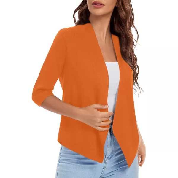 Urban CoCo Womens 34 Sleeve Cropped Open Front Cardigan Knit Lightweight V Neck Knit Bolero Shrugs with PocketsOrange