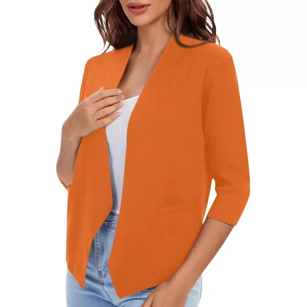 Urban CoCo Womens 34 Sleeve Cropped Open Front Cardigan Knit Lightweight V Neck Knit Bolero Shrugs with PocketsOrange