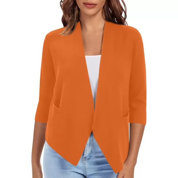 Urban CoCo Womens 34 Sleeve Cropped Open Front Cardigan Knit Lightweight V Neck Knit Bolero Shrugs with PocketsOrange