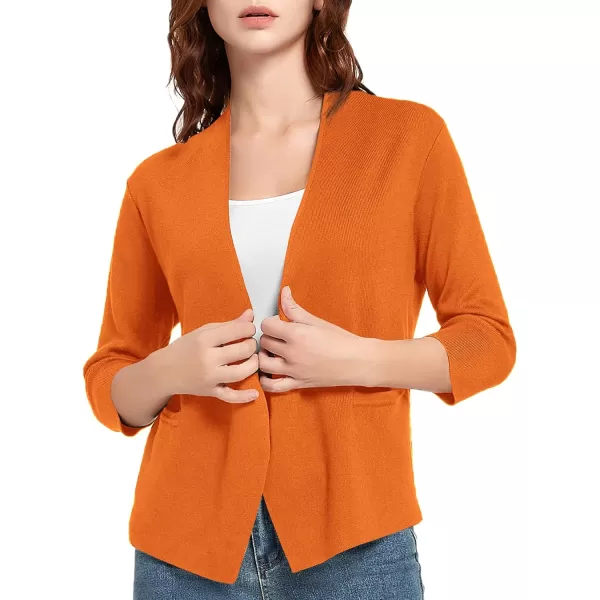 Urban CoCo Womens 34 Sleeve Cropped Open Front Cardigan Knit Lightweight V Neck Knit Bolero Shrugs with PocketsOrange