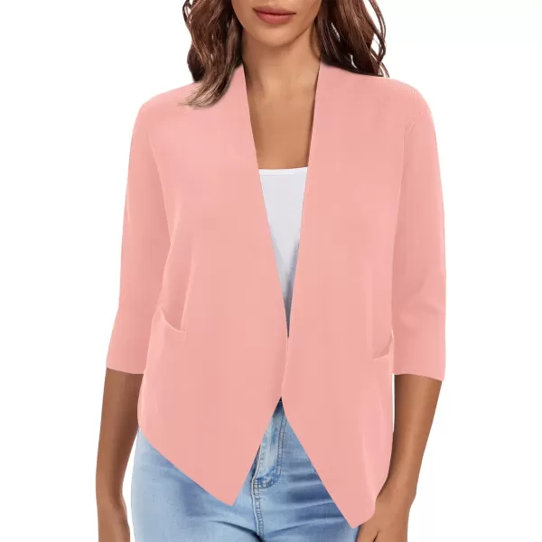 Urban CoCo Womens 34 Sleeve Cropped Open Front Cardigan Knit Lightweight V Neck Knit Bolero Shrugs with PocketsPink