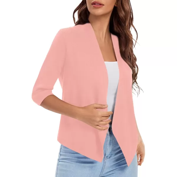 Urban CoCo Womens 34 Sleeve Cropped Open Front Cardigan Knit Lightweight V Neck Knit Bolero Shrugs with PocketsPink